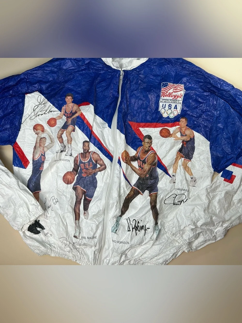 Vintage USA Olympic Basketball Windbreaker Jacket - Blue & White (1992) size XL